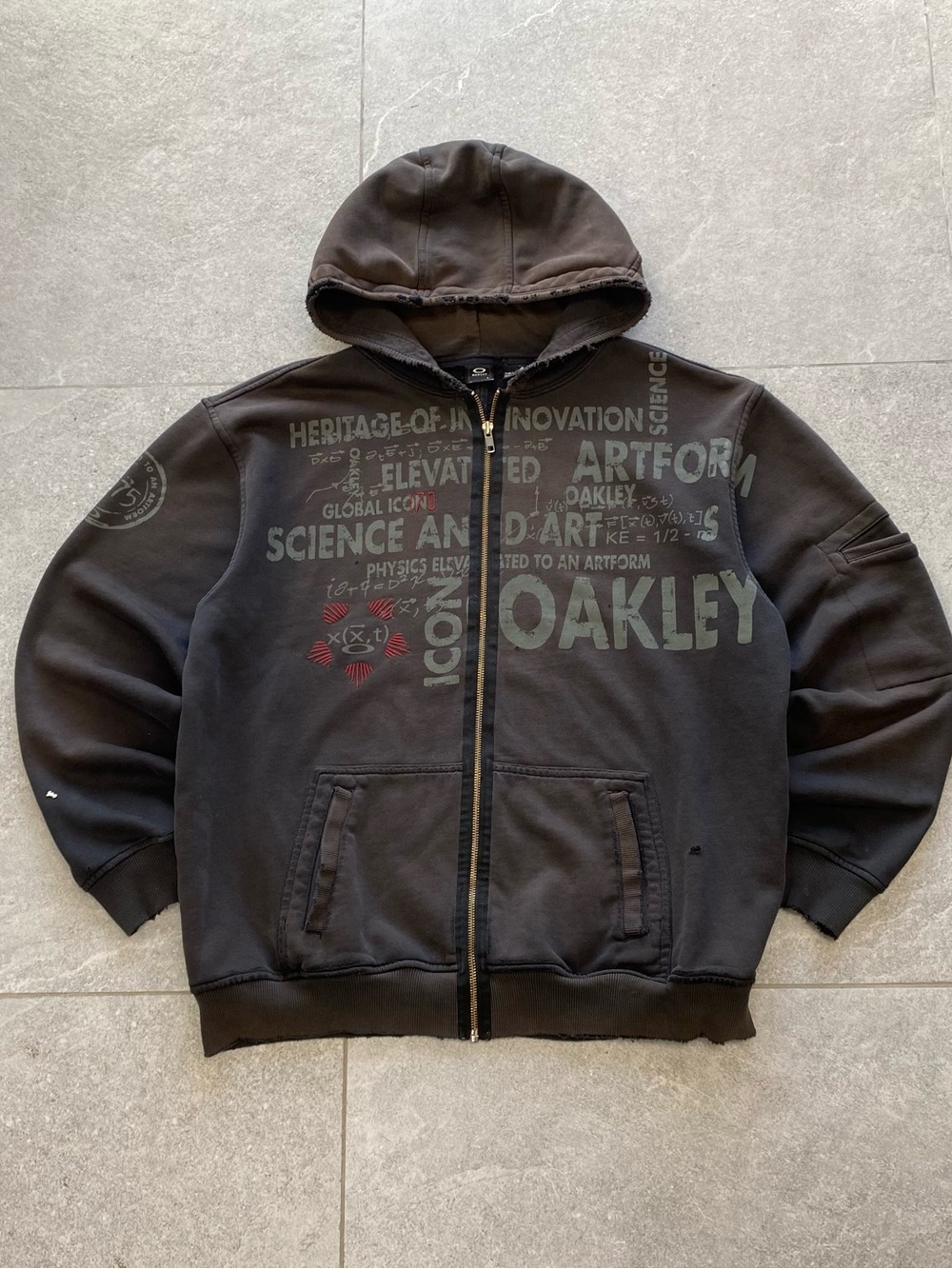 Y2k Oakley Distressed Zip-Up Hoodie